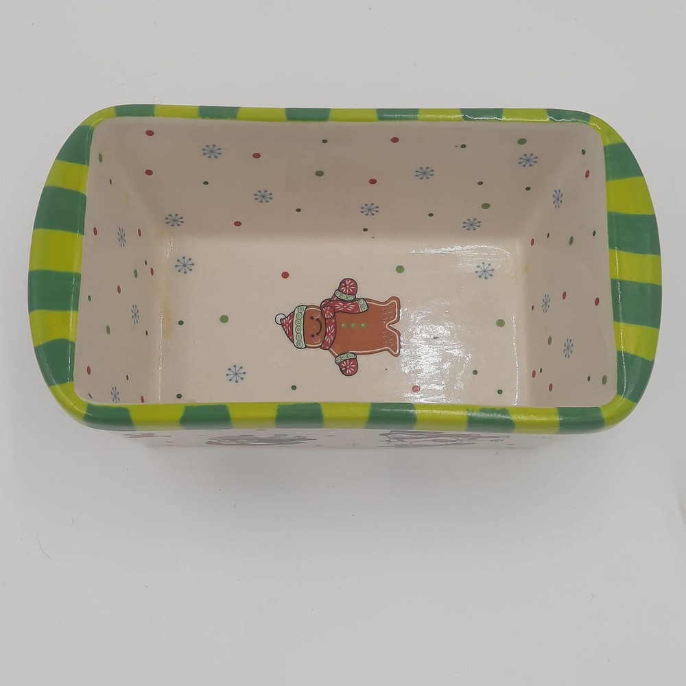 Temptations Holiday Snowman Penquin Ovenware Whimsy 12 oz mini loaf pan with lid